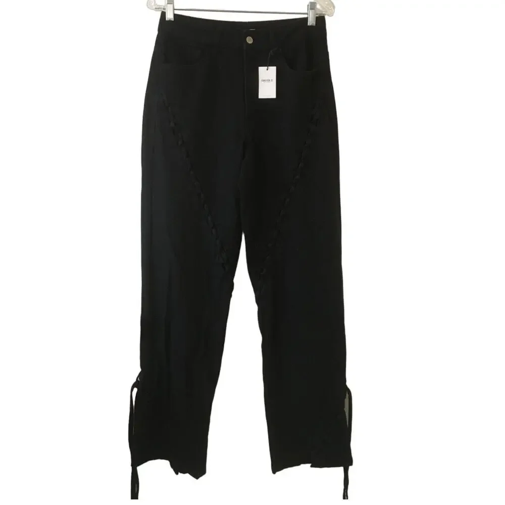 NWT Forever 21 Size 9/27 Laced and Tied Black High Waist Jeans
